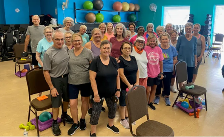 group of seniors in exercise class