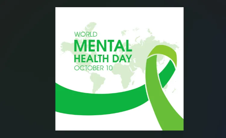 A ribbon representing mental health stretches across the image, with the continents of the world in the background.