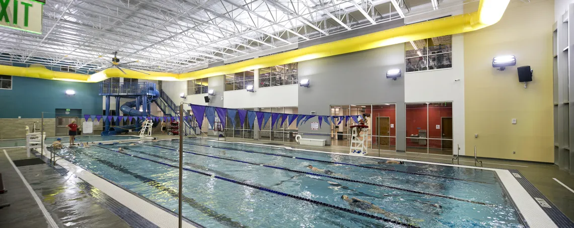 A wide shot of the BLS YMCA aquatic center